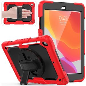 Mobigear SureGrip Xtreme iPad 7 (2019) Hülle Kunststoff,Silikon Backcover + Stifthalter + Schulterträger + Ständer - Schwarz / Rot