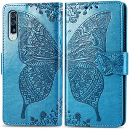 Mobigear Butterfly Samsung Galaxy A70 Hülle Klapphülle Geldbörse - Blau