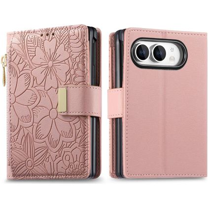 Mobigear Flowers iPhone Duo Hülle Klapphülle Geldbörse - Pink