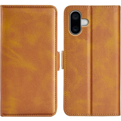 Mobigear Slim Magnet iPhone 16 Plus Hülle Klapphülle Geldbörse - Cognac