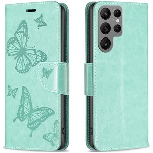 Mobigear Butterfly Samsung Galaxy S24 Ultra Hülle Klapphülle Geldbörse - Grün