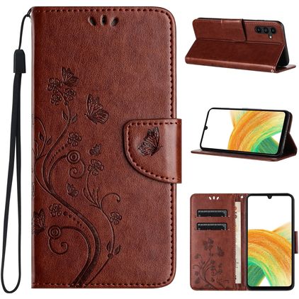 Mobigear Flowers Samsung Galaxy A35 Klapphülle Portemonnaie - Braun