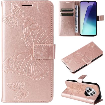 Mobigear Butterfly Xiaomi Redmi 14C Hülle Klapphülle Geldbörse - Roségold