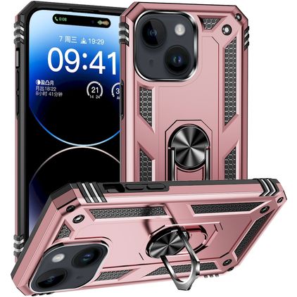 Mobigear Armor Ring iPhone 15 Plus Hülle Hardcase Backcover Stoßfest mit Ringhalter - Roségold