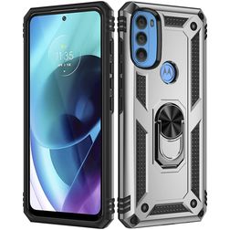 Mobigear Armor Ring Motorola Moto G71 5G Hülle Hardcase Backcover Stoßfest mit Ringhalter - Silber