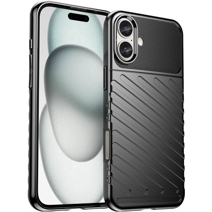 Mobigear Groove iPhone 16 Plus Hülle Flexibles TPU Backcover - Schwarz