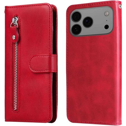 Mobigear Zipper iPhone 17 Pro Max Hülle Klapphülle Geldbörse - Rot