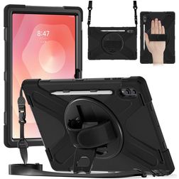 Mobigear SureGrip XGuard Samsung Galaxy Tab S11 Ultra Hülle Kunststoff / Silikon Backcover + Stylus-Halter + Schultergurt + Ständer - Schwarz