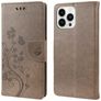 Mobigear Flowers iPhone 14 Pro Hülle Klapphülle Geldbörse - Grau