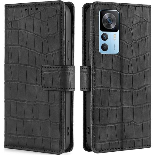 Mobigear Croco Xiaomi 12T Pro Hülle Klapphülle Geldbörse - Schwarz
