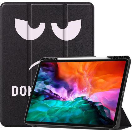 Mobigear Tri-Fold Gel iPad Pro 12.9 Zoll (2021) Hülle TPU,Kunstleder Klapphülle + Stifthalter - Do Not Touch