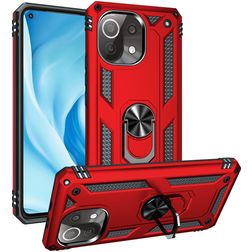 Mobigear Armor Ring Xiaomi Mi 11 Lite Hülle Hardcase Backcover Stoßfest mit Ringhalter - Rot