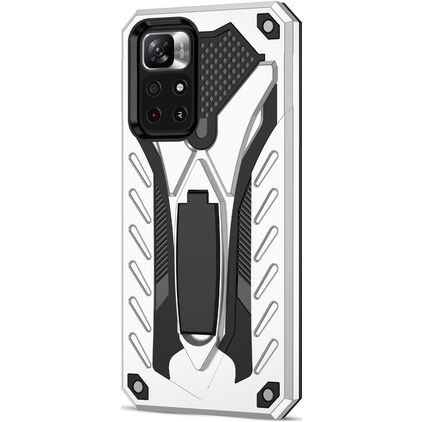 Mobigear Armor Stand Xiaomi Redmi Note 11T Hülle Hardcase Backcover Stoßfest mit Ständer - Silber