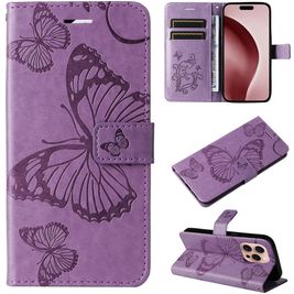 Mobigear Butterfly iPhone 16 Pro Hülle Klapphülle Geldbörse - Lila