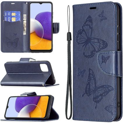 Mobigear Butterfly Samsung Galaxy A22 5G Hülle Klapphülle Geldbörse - Blau