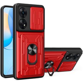 Mobigear Armor Ring Cam Slide OPPO Reno 8T 4G Hülle Hardcase Backcover Stoßfest mit Ringhalter und Kamera Slider - Rot