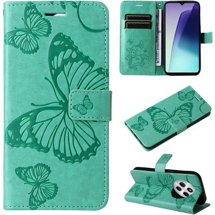 Mobigear Butterfly Xiaomi Redmi 14C Klapphülle Portemonnaie - Grün