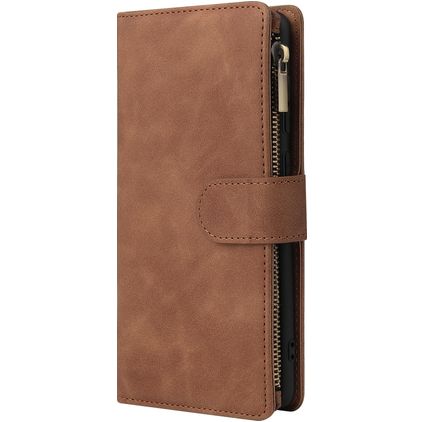 Mobigear Zipper Samsung Galaxy A71 Hülle Klapphülle Geldbörse - Braun