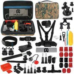 Puluz GoPro Mount Zubehör Starter Pack 53 Teile + Tasche Army