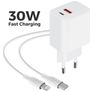 Mobiparts Wall Charger Dual USB / USB-C USB-C 1 Meter Power Delivery 30W 3A - Weiß
