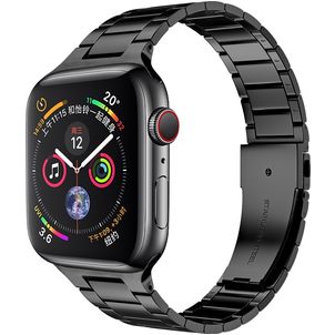 Mobigear Lissabon Edelstahl Apple Watch Armband Faltschließe - 49/46/45/44 mm - Schwarz
