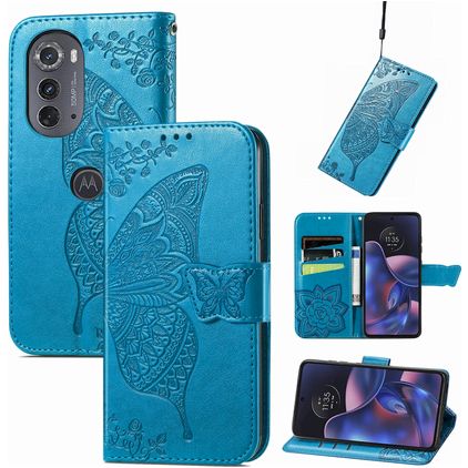 Mobigear Butterfly Motorola Edge (2022) Hülle Klapphülle Geldbörse - Blau
