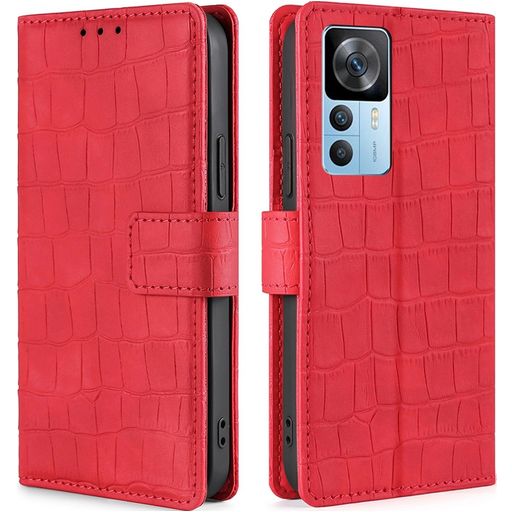 Mobigear Croco Xiaomi 12T Hülle Klapphülle Geldbörse - Rot