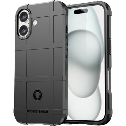 Mobigear Rugged Shield iPhone 16 Hülle Flexibles TPU Backcover Stoßfest - Schwarz