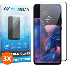 Mobigear Premium Motorola Edge (2022) Panzerglas Gehärtetes Glas Displayschutz - Hüllenfreundlich - Schwarz (3er Pack)