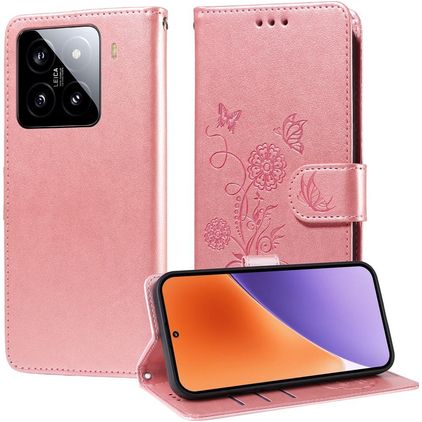 Mobigear Flowers Xiaomi 15 Hülle Klapphülle Geldbörse - Roségold