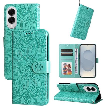 Mobigear Sunflower Samsung Galaxy S25 Edge Hülle Klapphülle Geldbörse - Grün
