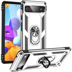 Mobigear Armor Ring Google Pixel 6a Hülle Hardcase Backcover Stoßfest mit Ringhalter - Silber