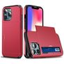 Mobigear Card iPhone 14 Hülle Hardcase Backcover Stoßfest mit Kartenhalter - Rot