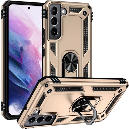 Mobigear Armor Ring Samsung Galaxy S22 Hülle Hardcase Backcover Stoßfest mit Ringhalter - Gold
