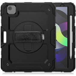 Mobigear SureGrip Xtreme iPad Air 5 (2022) Hülle Kunststoff,Silikon Backcover + Stifthalter + Schulterträger + Ständer - Schwarz