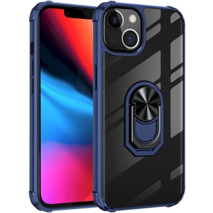 Mobigear Crystal Ring iPhone 14 Pro Hülle Hardcase Backcover mit Ringhalter - Transparent / Blau