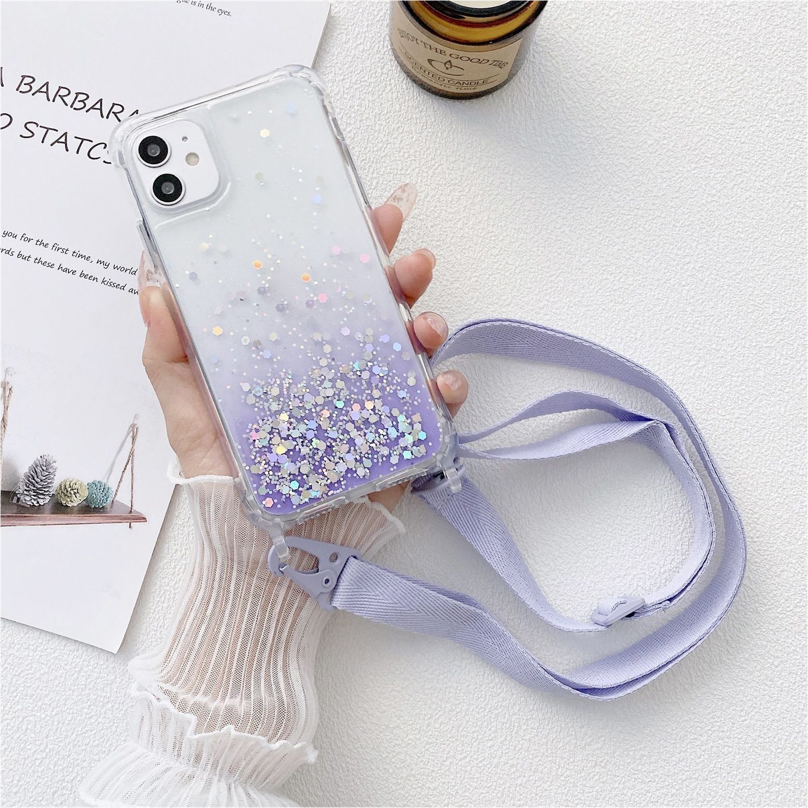Telefon-Lanyard Mit Silikonperlen – Elastische Handgelenkschlaufe Für Smartphones, In Lila
