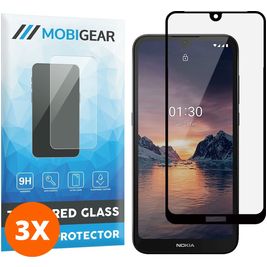 Mobigear Premium Nokia 1.3 Panzerglas Gehärtetes Glas Displayschutz - Hüllenfreundlich - Schwarz (3er Pack)
