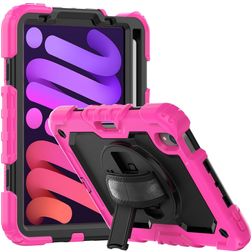 Mobigear SureGrip Xtreme iPad Mini 6 (2021) Hülle Kunststoff,Silikon Backcover + Stifthalter + Schulterträger + Ständer - Schwarz / Pink