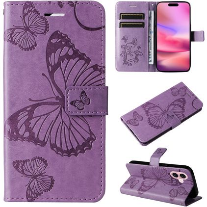 Mobigear Butterfly iPhone 16 Hülle Klapphülle Geldbörse - Lila