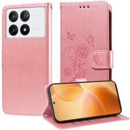 Mobigear Flowers POCO X6 Pro Hülle Klapphülle Geldbörse - Roségold