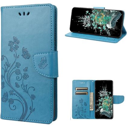 Mobigear Butterfly OnePlus 10T Hülle Klapphülle Geldbörse - Blau