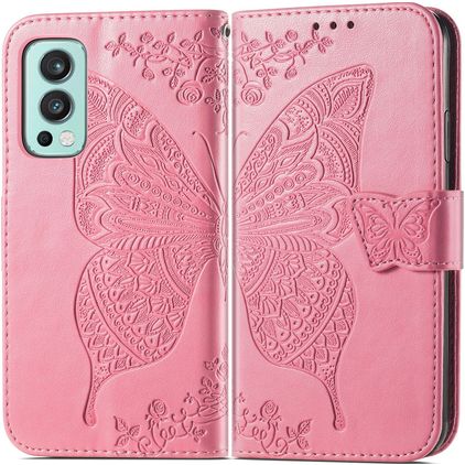 Mobigear Butterfly OnePlus Nord 2 Hülle Klapphülle Geldbörse - Pink