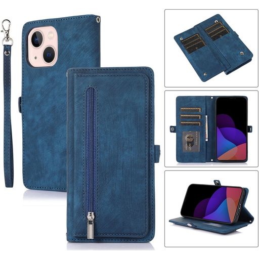 Mobigear Zipper iPhone 14 Hülle Klapphülle Geldbörse - Blau