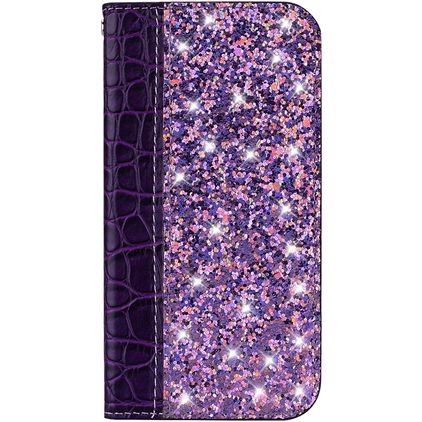 Mobigear Croco Glitter Motorola One Power Hülle Klapphülle Geldbörse - Lila