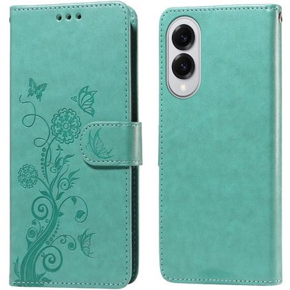 Mobigear Flowers Samsung Galaxy S25 Edge Hülle Klapphülle Geldbörse - Grün