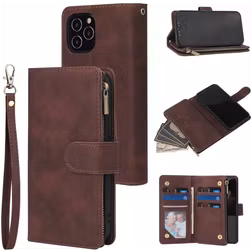 Mobigear Zipper iPhone 12 Pro Hülle Klapphülle Geldbörse - Braun
