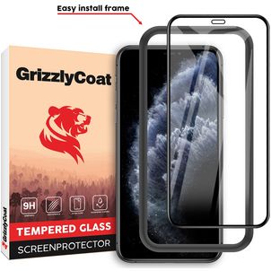 GrizzlyCoat Easy Fit iPhone X Panzerglas Gehärtetes Glas Displayschutz - Hüllenfreundlich + Applikator - Schwarz