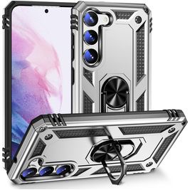 Mobigear Armor Ring Samsung Galaxy S23 Plus Hülle Hardcase Backcover Stoßfest mit Ringhalter - Silber