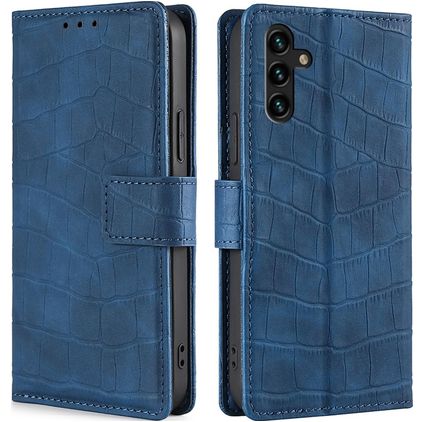 Mobigear Croco Samsung Galaxy A04s Hülle Klapphülle Geldbörse - Blau